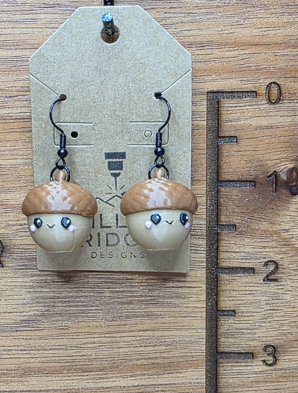 Acorn Character Drop Earrings in Brown and Cream by